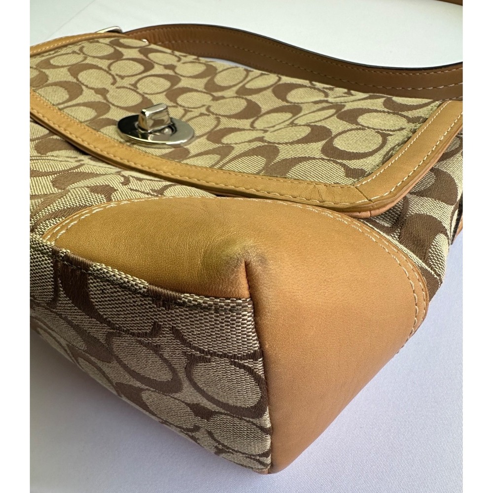 Coach F13066 Hamptons Turnlock Flap Brown Signature Leather Shoulder Bag Y2K - Picture 16 of 16